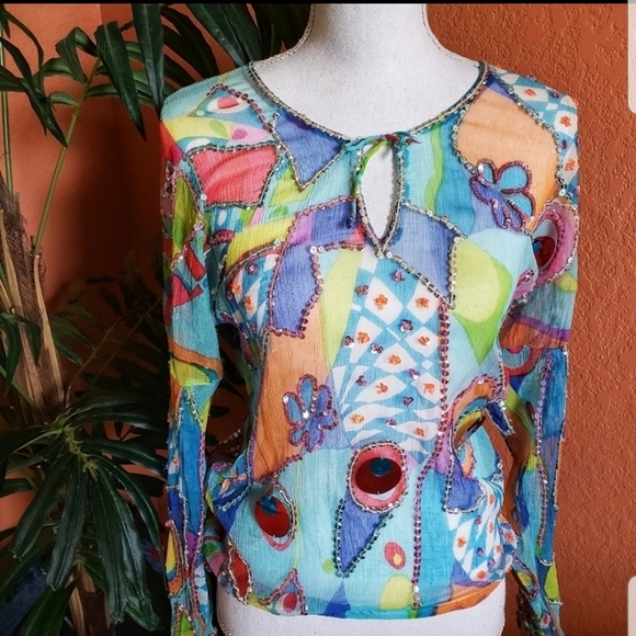 Tashia London Tops - Tashia London Resort Wear Blouse Sequin Semi Sheer